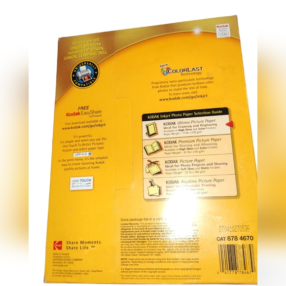 Kodak Inkjet Ultima Picture Paper 75 Sheets High Gloss NWOT 8.5" X 11" - Picture 2 of 2